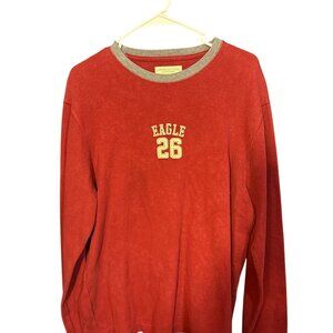 American‎ Eagle Outfitters Y2K Red Waffle Knit Long Sleeve Shirt With "Eagle 26"